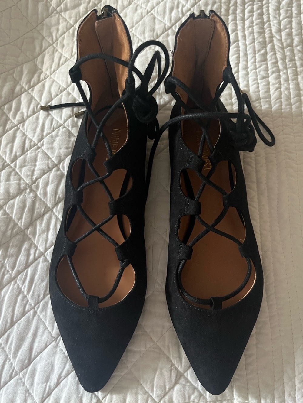 Nine West Black Lace-Up Pointed Toe Women’s Flats